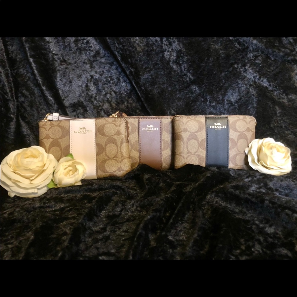 Black, Brown, White Coach Wristlet
